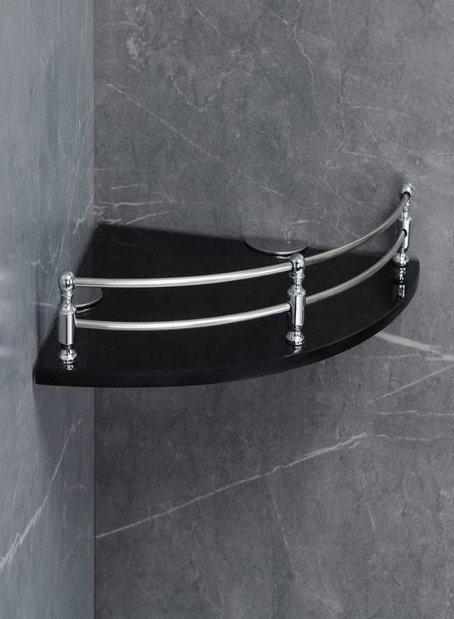 فورتون رف زاوية زجاجي من فورتشن / رف حمام / رف متعدد الأغراض / رف زاوية غرفة المعيشة / أرفف حمام مثبتة على الحائط (أسود) (9 × 9 بوصة) - (عبوة من قطعة واحدة) - Image 2